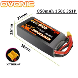 OVONIC-batería Lipo de 850mAh, 11,1 V, 95C, con enchufe XT30 para helicóptero RC, Quadcopter, FPV, piezas de Dron de carreras, batería 3S