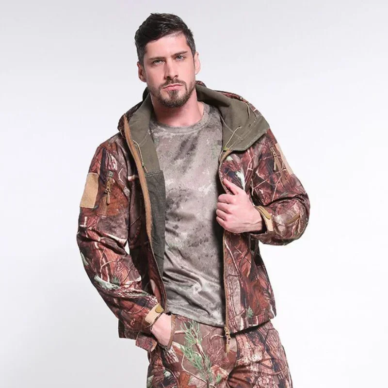 Abrigo con capucha impermeable táctico SoftShell para hombre, pantalones de combate, pesca, senderismo, Camping, escalada, esquí, invierno - imagen 4