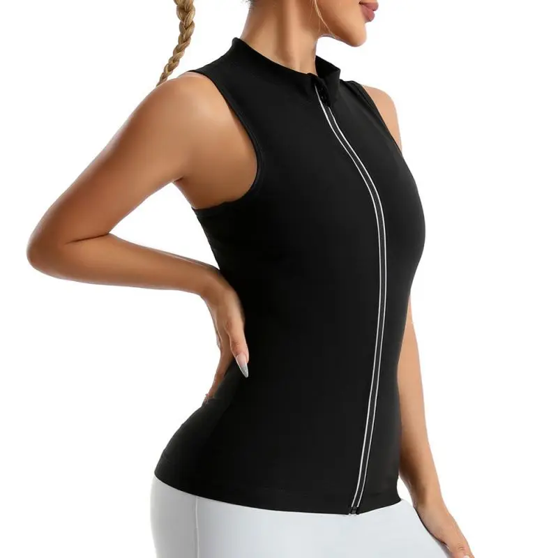 Camiseta sin mangas para correr y fitness, chaleco a prueba de sudor con cuello alto para gimnasio y entrenamiento de mujer - imagen 4