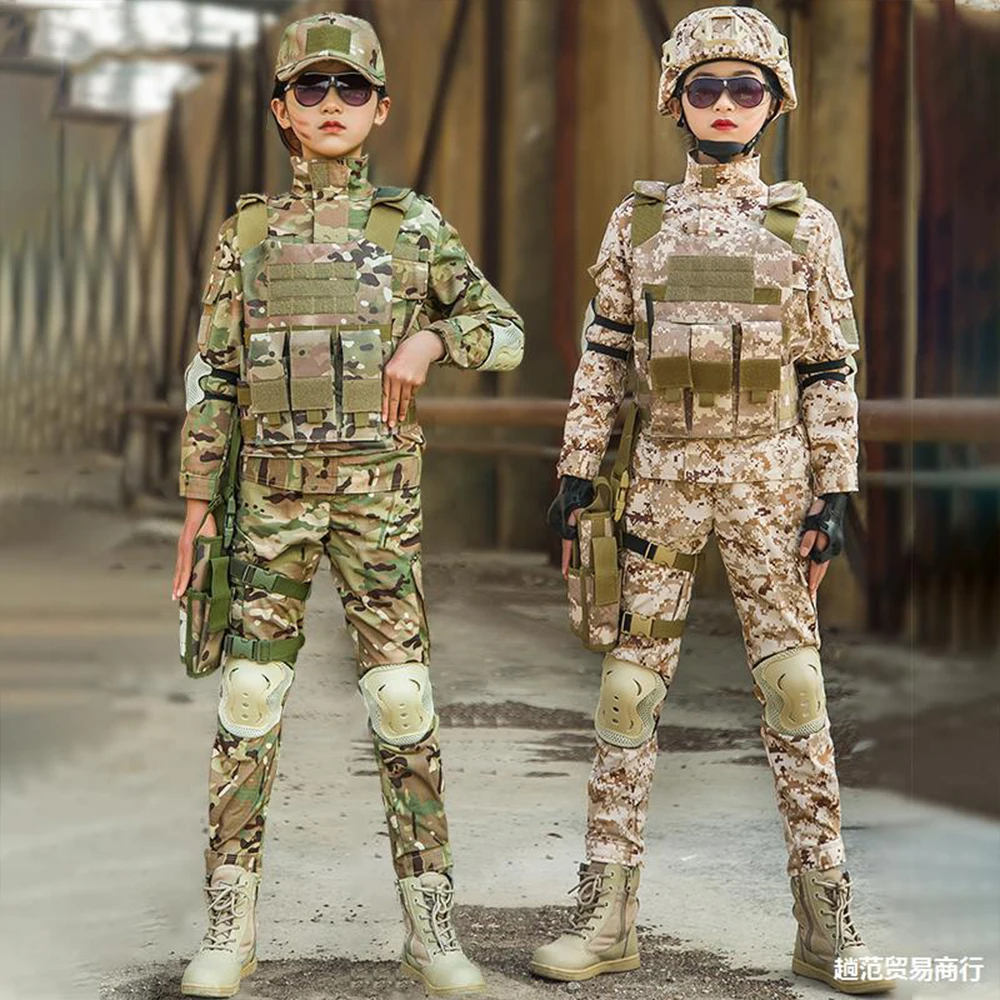 Conjunto de uniforme de entrenamiento táctico militar para niños, Top de camuflaje, pantalones, traje para niños y niñas, traje de combate al aire libre de fuerzas especiales - imagen 3