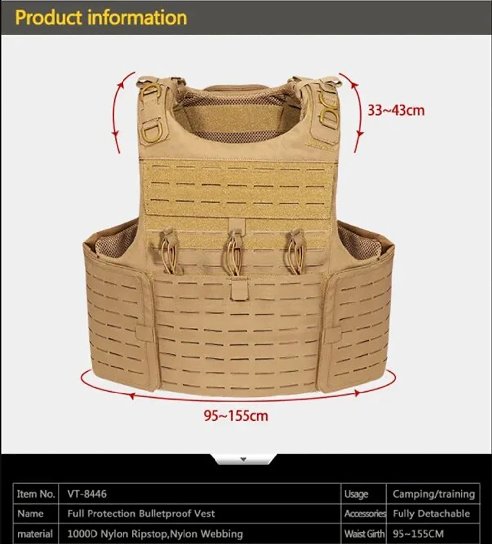 Yakeda-Chaleco táctico de protección completa, Chaleco Molle táctico, portador de placa cortado con láser - imagen 3