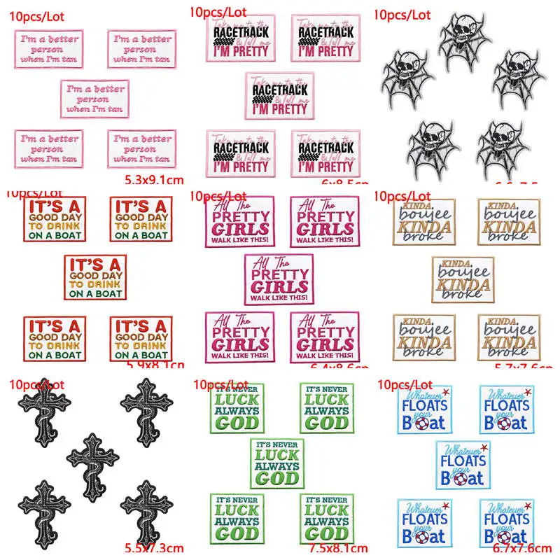 10 unids/lote de parches bordados con eslogan de letras, parches para planchar para ropa y accesorios, apliques termoadhesivos