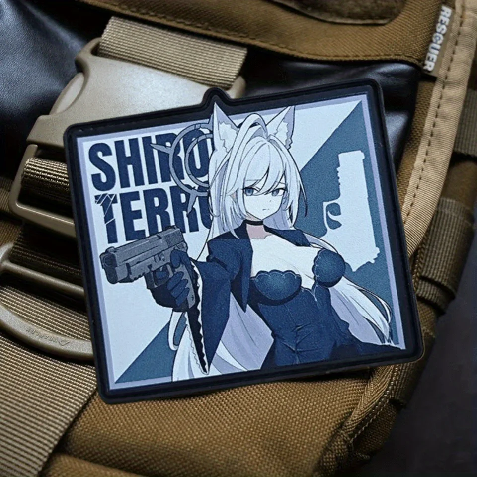 Parche impreso Da Bai Zi de archivo azul, emblema de gancho y bucle de chica de Anime, insignia de moral militar, brazalete, ropa Chevron, pegatinas para mochila - imagen 4