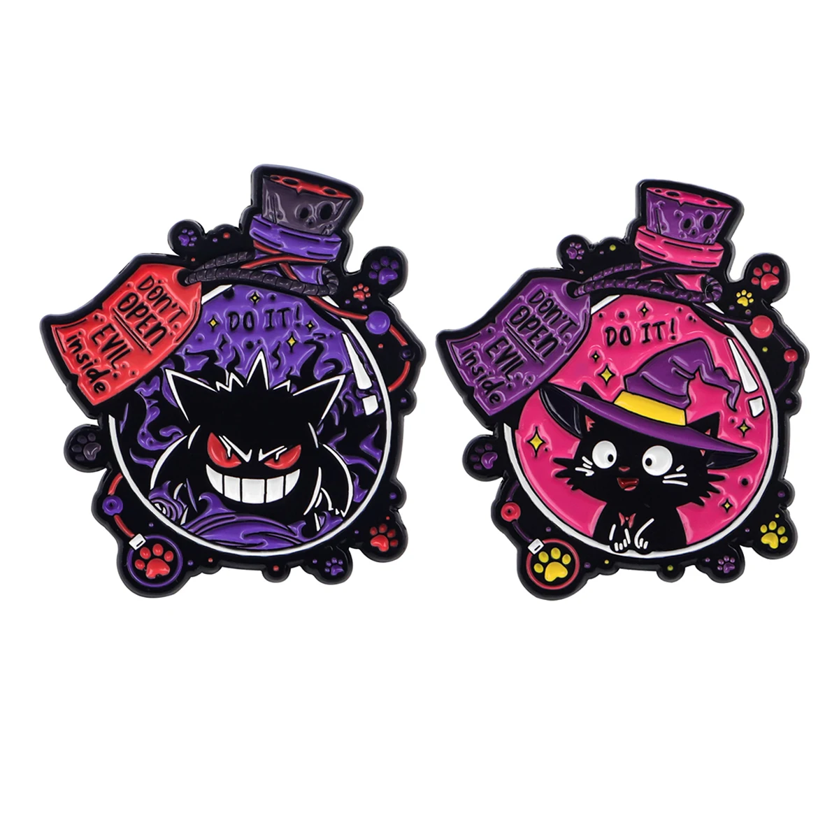 Alfileres esmaltados de gato negro, broches de bruja de dibujos animados, insignias de solapa, ropa, regalo de joyería para niños, bolsa de amigos, decoración de camisa, 2 uds. - imagen 3