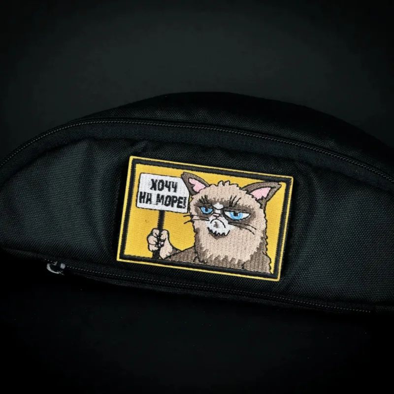 Parche bordado de gato Go To Beach, chaleco táctico, insignia de moral con gancho y bucle, pegatinas decorativas para mochila, parches para brazalete para ropa