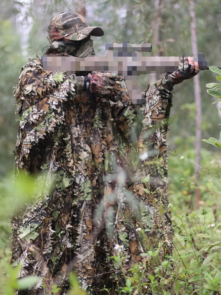 Capa Ghillie de camuflaje biónico de hoja 3D, ropa de entrenamiento CS transpirable, traje de observación de aves en la selva, caza y pesca - imagen 5