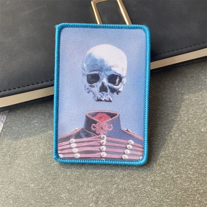Insignia con estampado de moral de calavera azul, parche militar táctico personalizado, mochila para exteriores, accesorios para sombreros, pegatinas de gancho y bucle - imagen 4