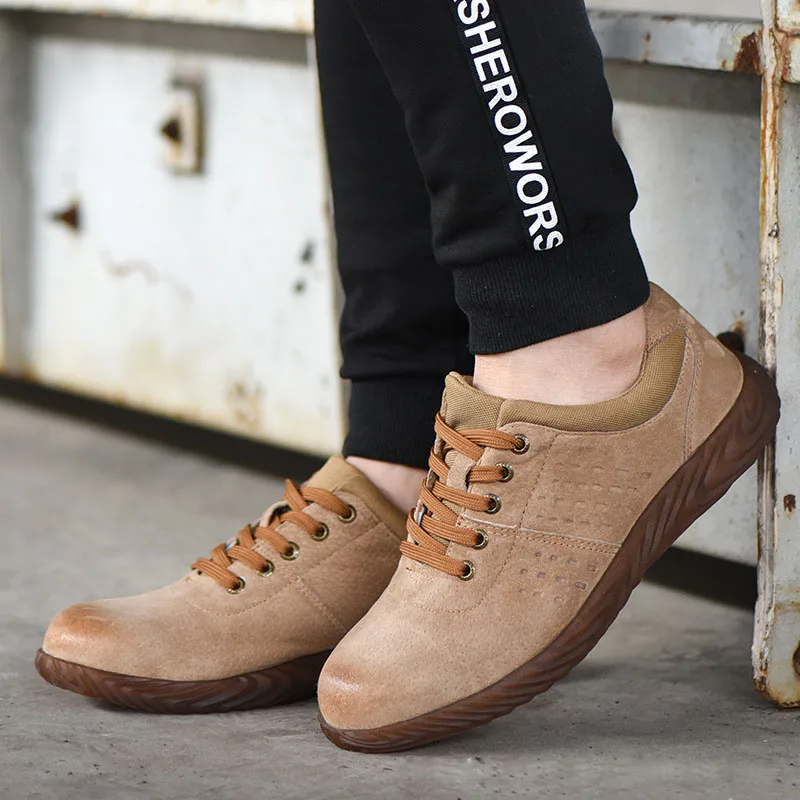 Botas de trabajo de seguridad para hombre, zapatos de cuero genuino, transpirables, con punta de acero, a la moda, para el desierto - imagen 3