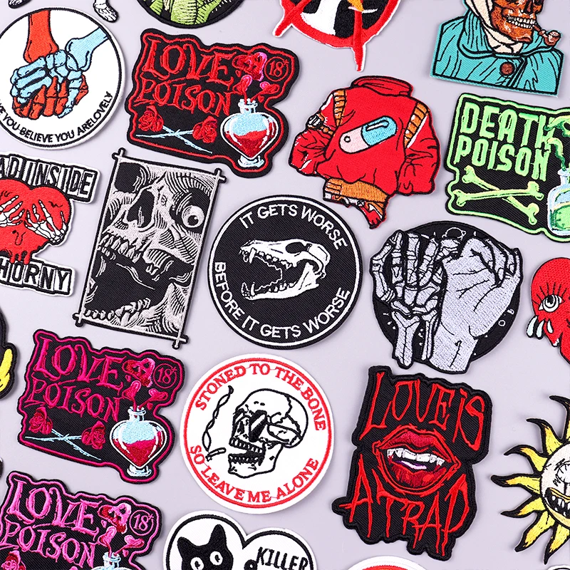 Parche bordado de Hip Hop para planchar en la ropa, parches bordados de calavera Punk para ropa, parche Fusible, pegatina de bucle de gancho - imagen 2