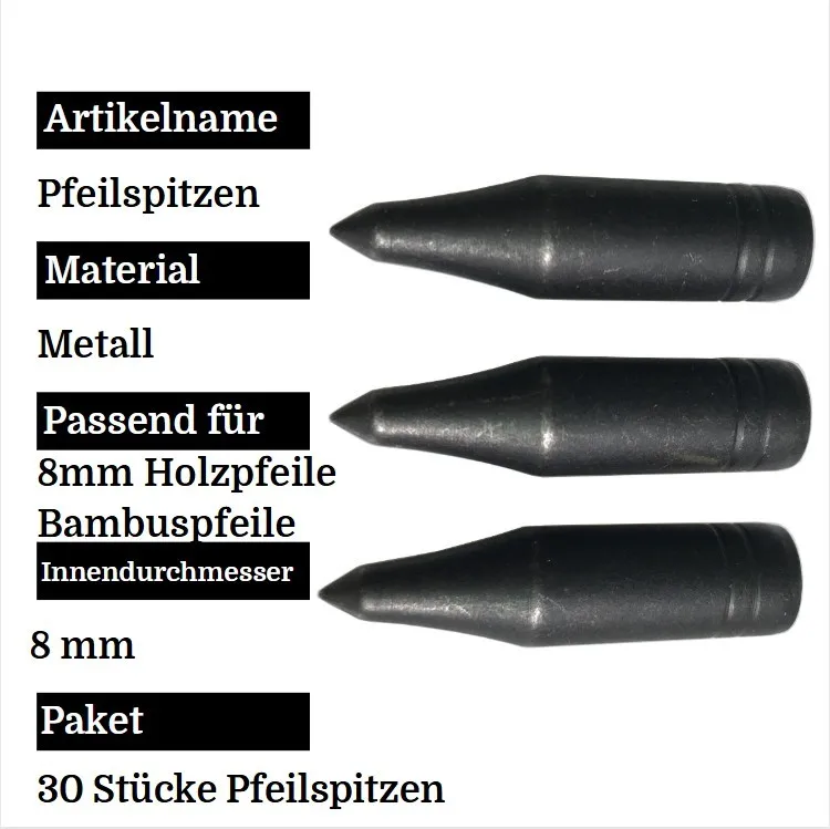 30X 8mm Bogenschießen Jagd Pfeil Tipps Jagdspitzen Pfeilspitze Bullet Edelstahl Pfeil Tipps Jagdspitzen Pfeilspitze Bullet - imagen 3
