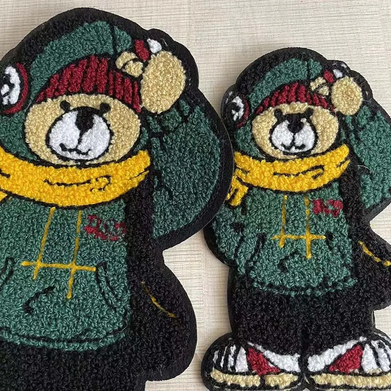 Parche de costura verde de oso de peluche grande de dibujos animados, apliques bordados de chenilla, insignias para coser, parches DIY para ropa, mochila para niños - imagen 4