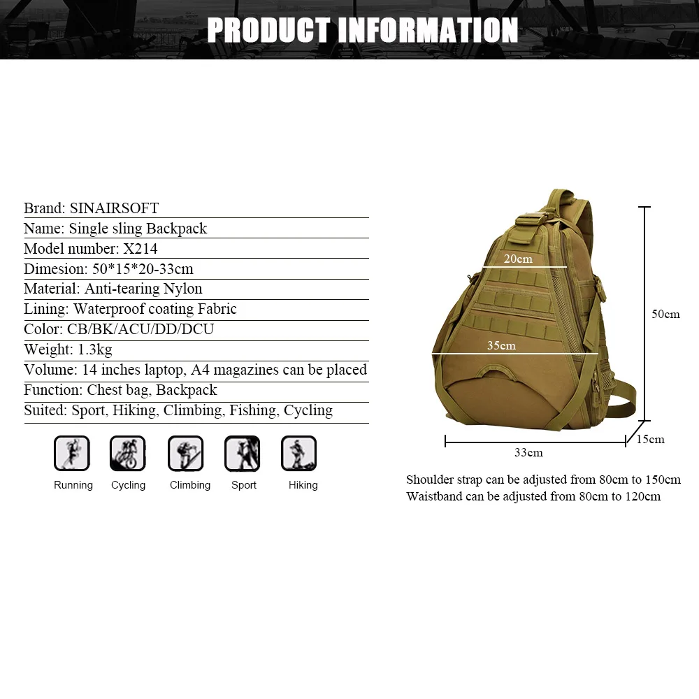 Mochila táctica cruzada para hombre, bolso de pecho para deportes al aire libre, senderismo, pesca, ciclismo - imagen 3