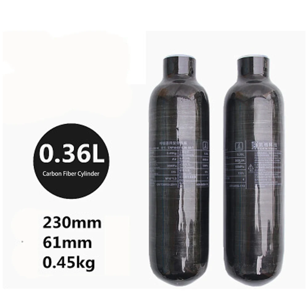 Cilindro de fibra de carbono 0.36L 0.42L 0.5L HPA Tanque 4500Psi 300Bar M18*1.5 Rosca recta - imagen 2