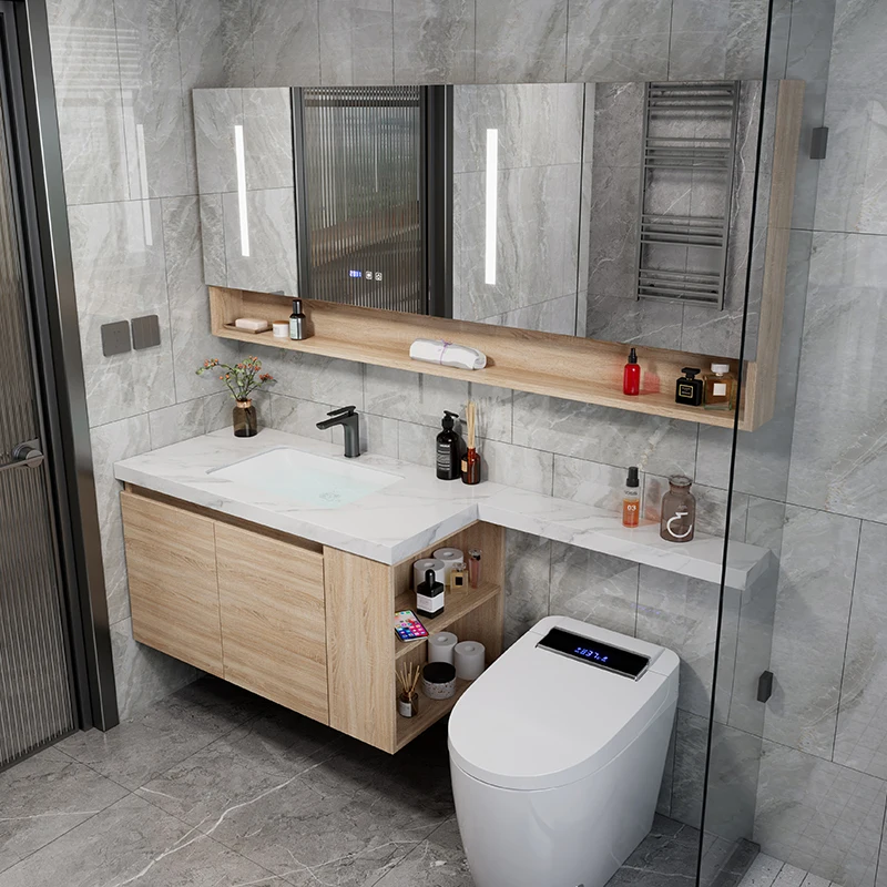 Combinación de gabinetes de baño, encimeras de tablero de roca, gabinetes de baño extendidos y biselados, columnas, lavabos de baño - imagen 4