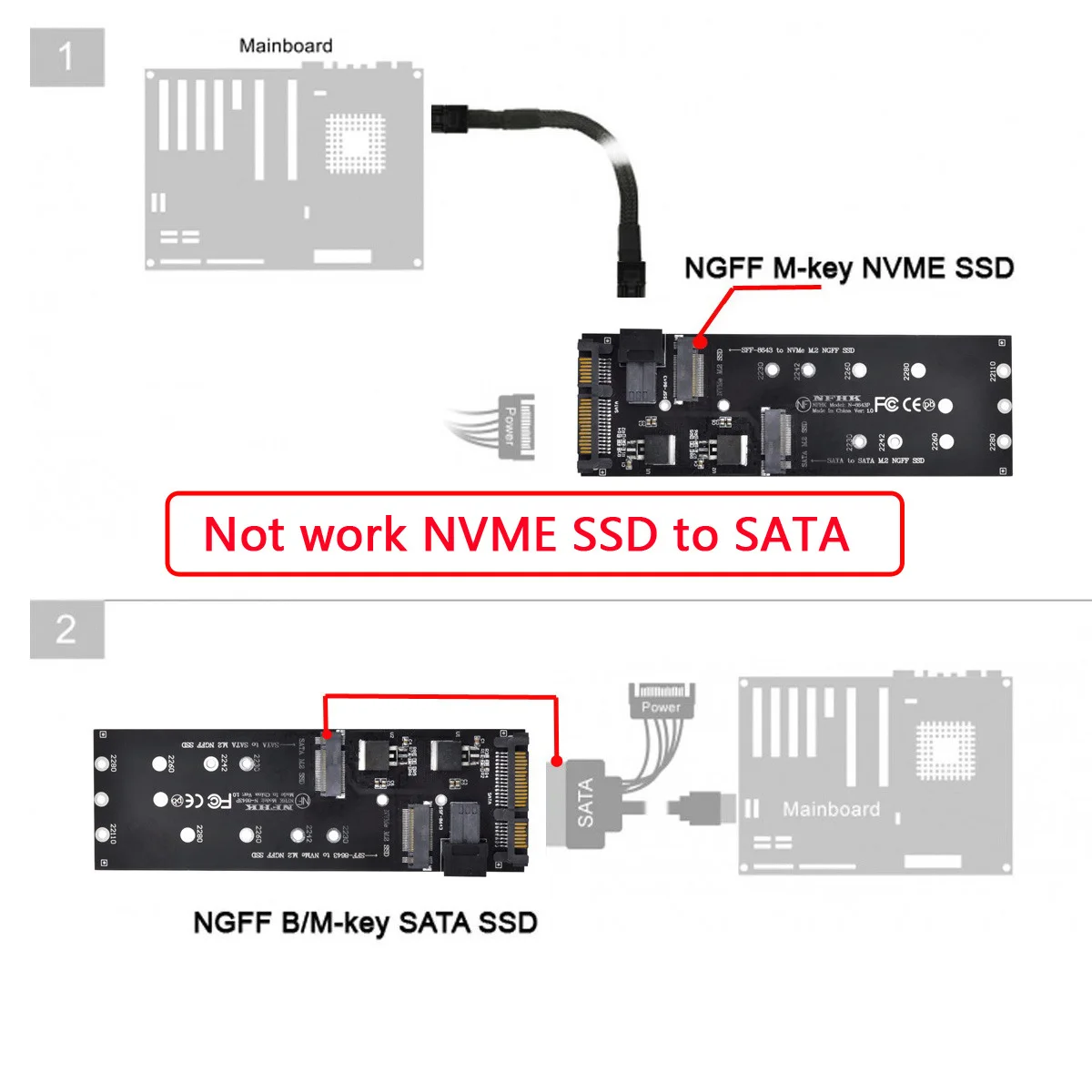 CY NVME adaptador PCIe SSD SATA a HD Mini SAS SFF-8643 a U2 Kit NGFF m-key - imagen 3