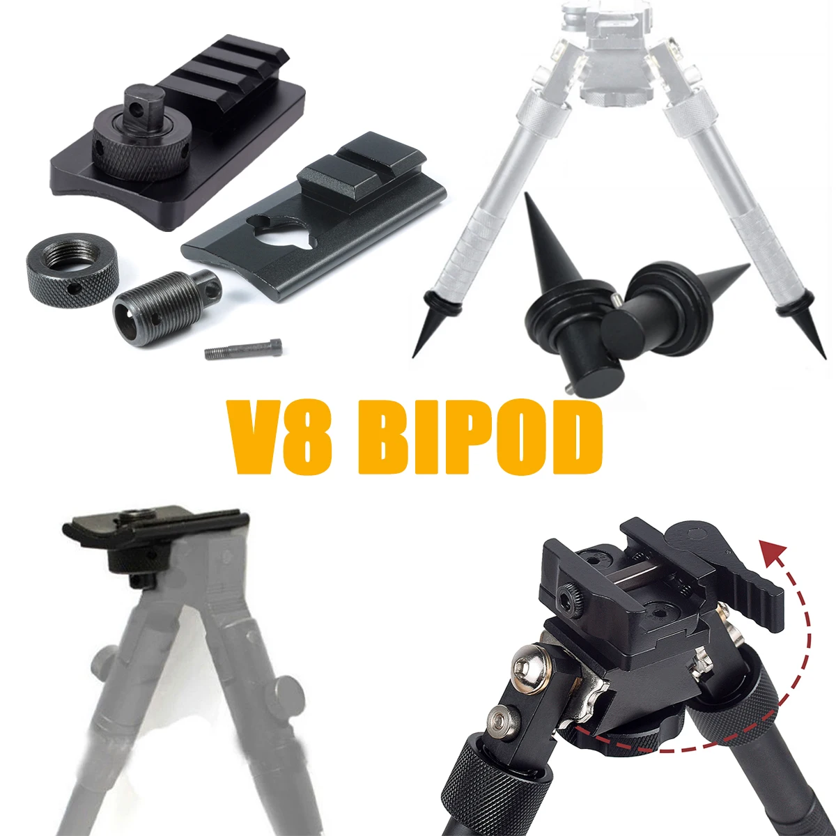 Adaptador táctico de trípode de mariposa con 3 ranuras, adaptador de bípode V8, montaje de 20mm, Base de riel Picatinny para AR15 AK47 M4 M16