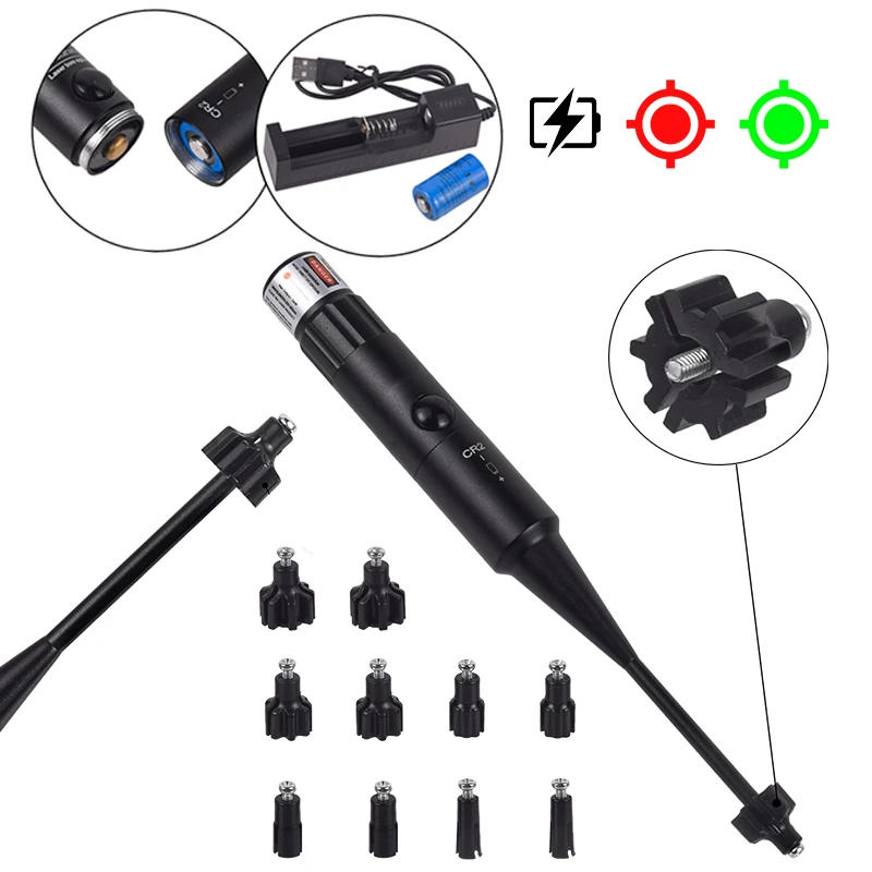 Mira láser de punto rojo mejorada. 177.22 12GA dispositivo estable puntero colimador Universal Boresighter 9 adaptadores cargador