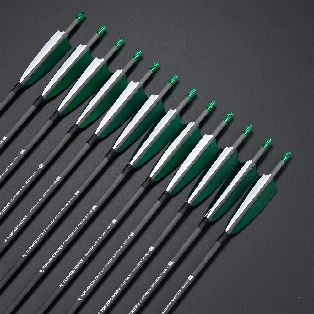 Flechas de caza de carbono 100% puro de 32 ", flechas de práctica de tiro con arco con plumas de pavo de 4 ", columna vertebral 400 para arco compuesto recurvo - imagen 2