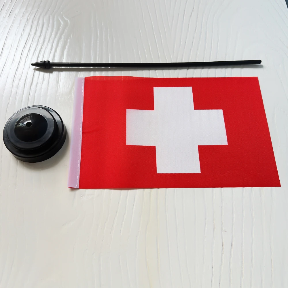 Bandera suiza de escritorio de oficina de 14x21cm, pancarta de poliéster, bandera nacional suiza para decoración - imagen 5