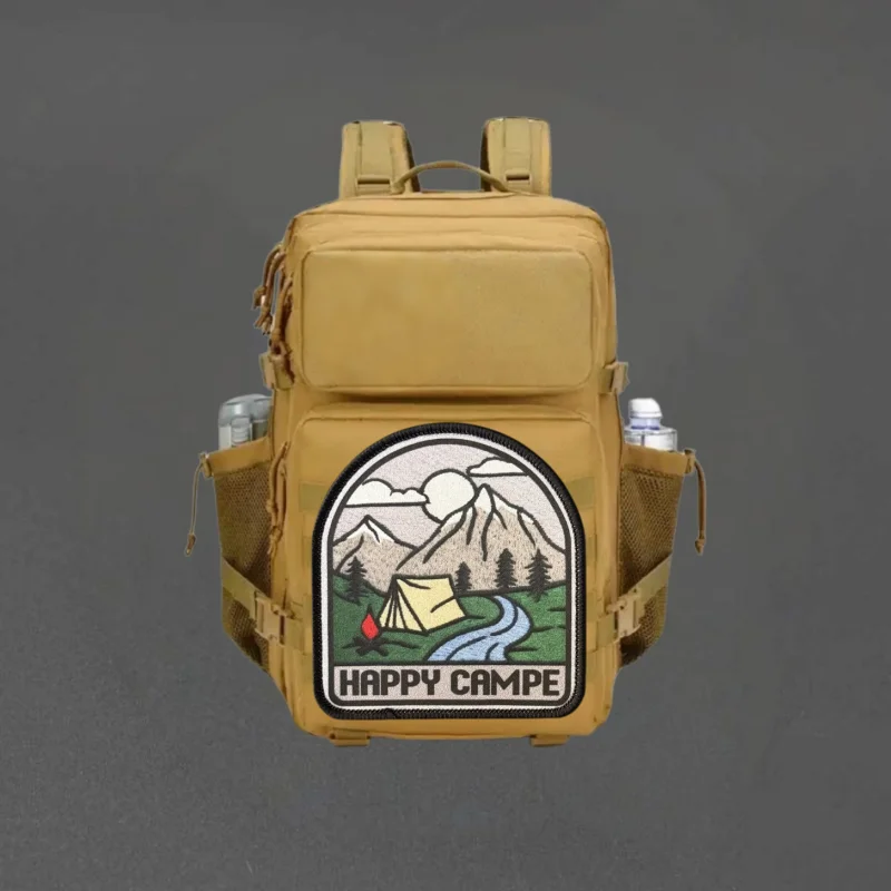 Parche de Impresión Chevron HAPPY CAMPE, Parche Táctico con Gancho y Bucle, Insignia de Moral, Adhesivo Decorativo para Mochila, Parches para Ropa