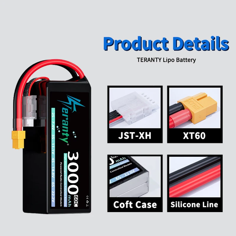TERANTY Batería Lipo 4S 3000mAh 60C-80C con enchufe XT60 para dron FPV - imagen 2