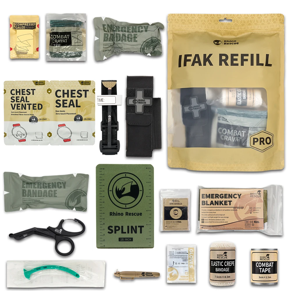 Rhino Rescue IFAK Kit de recarga de trauma Kit de supervivencia para detener el sangrado Bolsa 17 piezas Kit de recarga de primeros auxilios