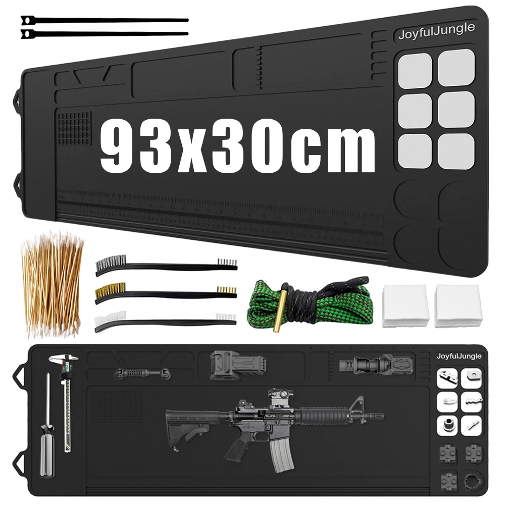 Estera de limpieza de pistola de Rifle de 93x30cm, estera de mantenimiento de pistola grande con cepillos de limpieza, cuerda de limpieza de orificio, almohadilla de limpieza de pistola antideslizante