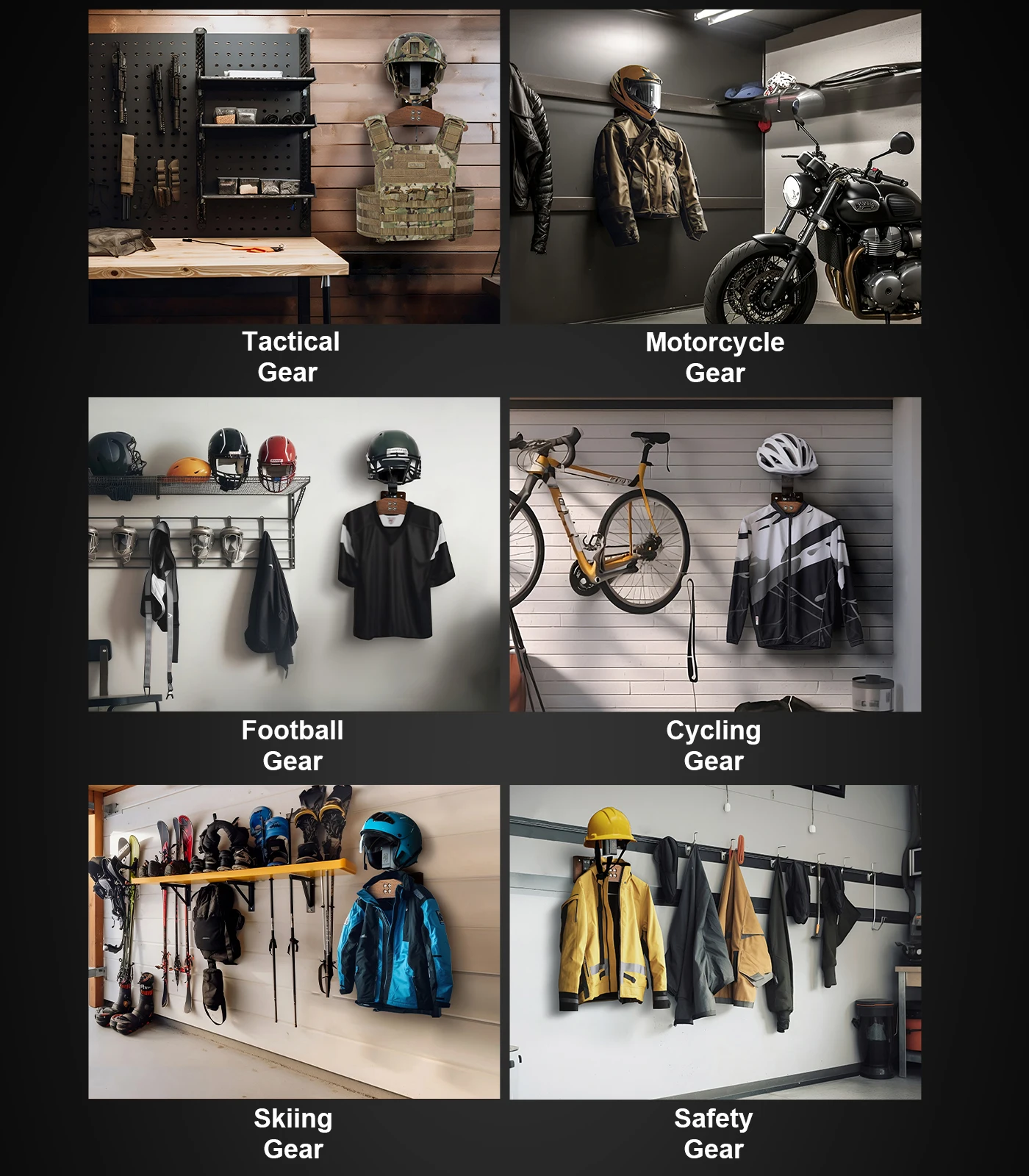 ONETIGRIS Soporte de pared para equipo táctico, colgador de placa para estante de equipo de policía, organizador de pared para equipo de ciclismo de fútbol y motocicleta - imagen 5