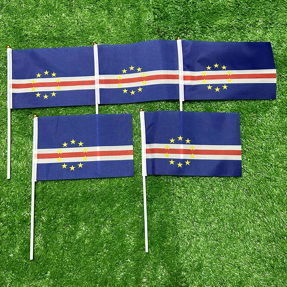 Bandera del cielo Capa Verde bandera de mano 10/20/50/100 Uds 21*14cm capa Verde banderas ondeantes de mano con poste de plástico para actividades decoración del hogar