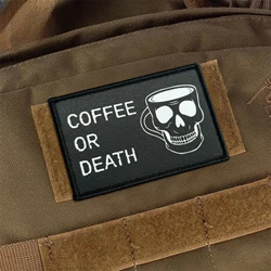 Parche táctico de calavera de café o muerte, parches de gancho y bucle para Halloween, brazalete, insignia de moral militar, mochila, pegatinas para ropa