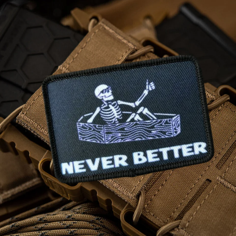 Parche estampado de moral táctica con calavera "Never Better", parche de gancho y bucle, insignia militar, brazalete, pegatinas para mochila - imagen 4