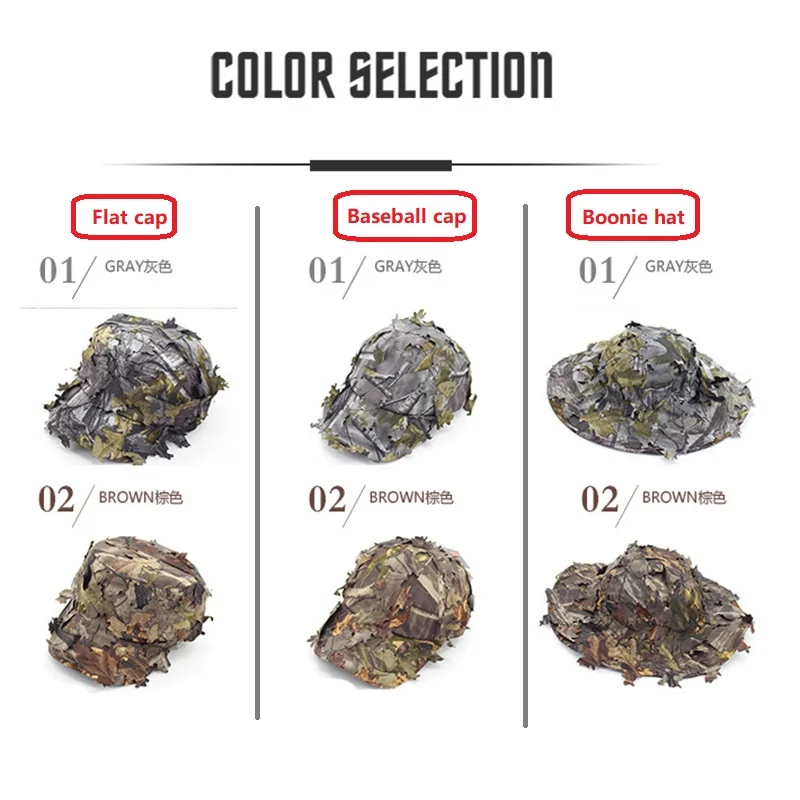Sombreros Boonie de camuflaje para hombre, gorra táctica Ghillie de camuflaje, 3D, hojas, cazador, francotirador, gorra de béisbol, sombrilla de pesca, accesorios de caza - imagen 3