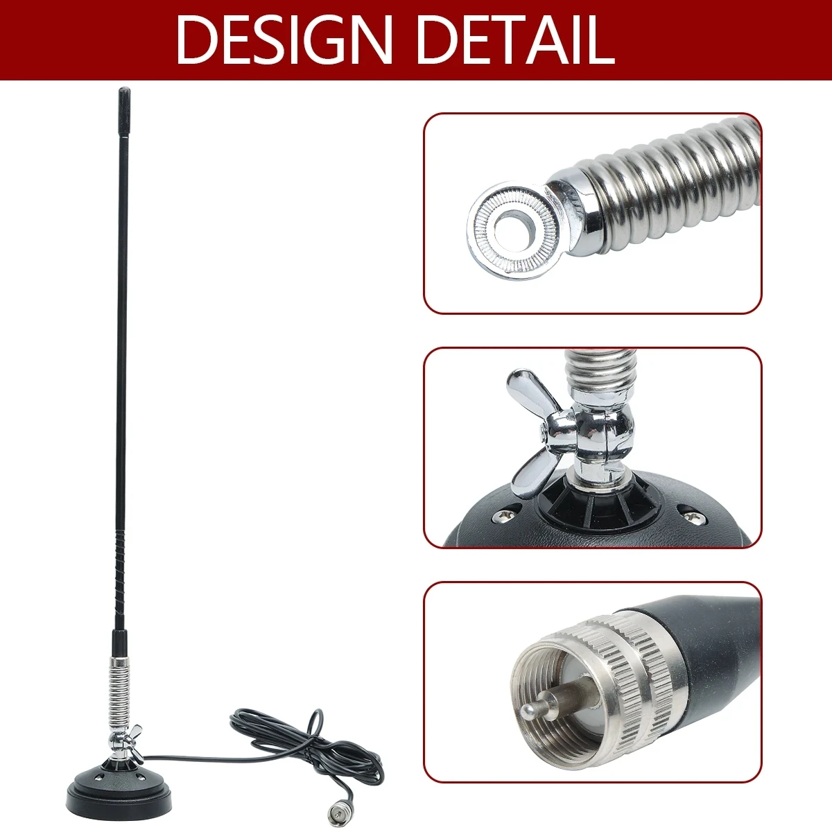 Conector de PL-259 de antena de Radio ABBREE AR-T3 CB con Base magnética fuerte, Cable de alta ganancia para Radio móvil de coche Baofeng Quansheng - imagen 2