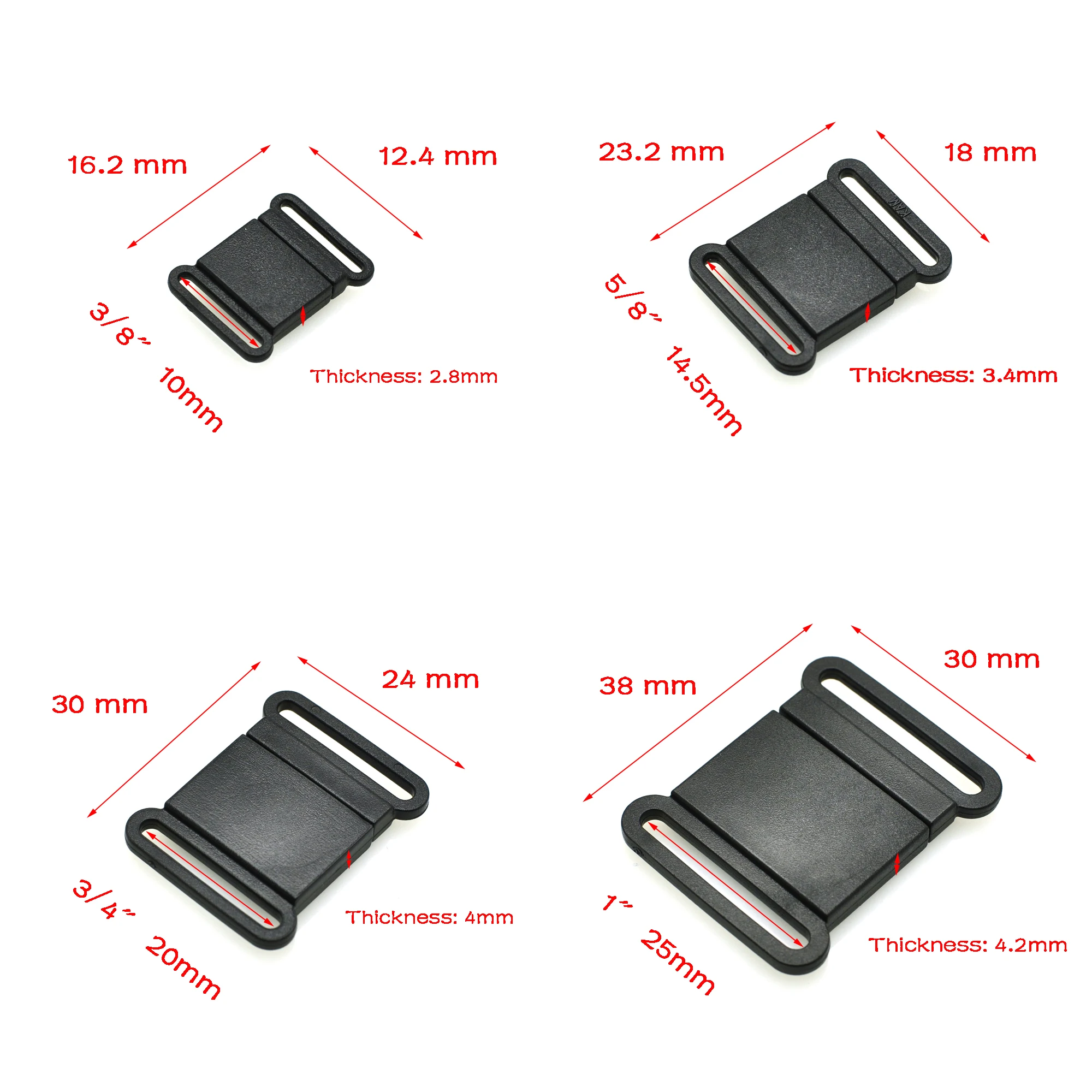 Hebillas de sujetador separadoras de seguridad de plástico, correas de 10mm, 15mm, 20mm, 25mm, 10 unids/lote por paquete - imagen 3