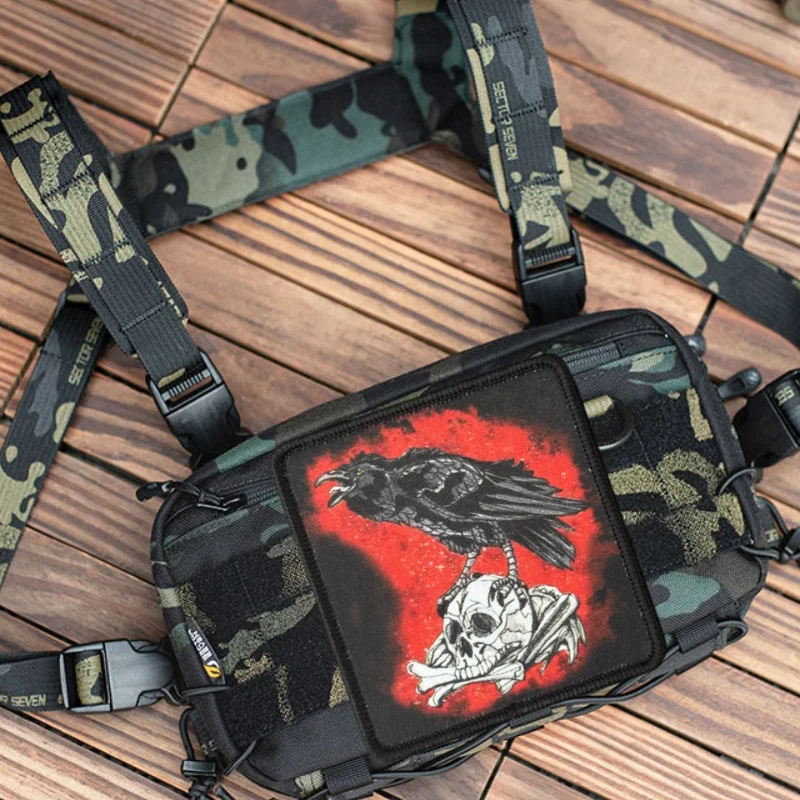 Parche "Crow and Skull" para ropa, insignia de moral táctica, brazalete con estampado, gancho, parche militar, pegatina para mochila