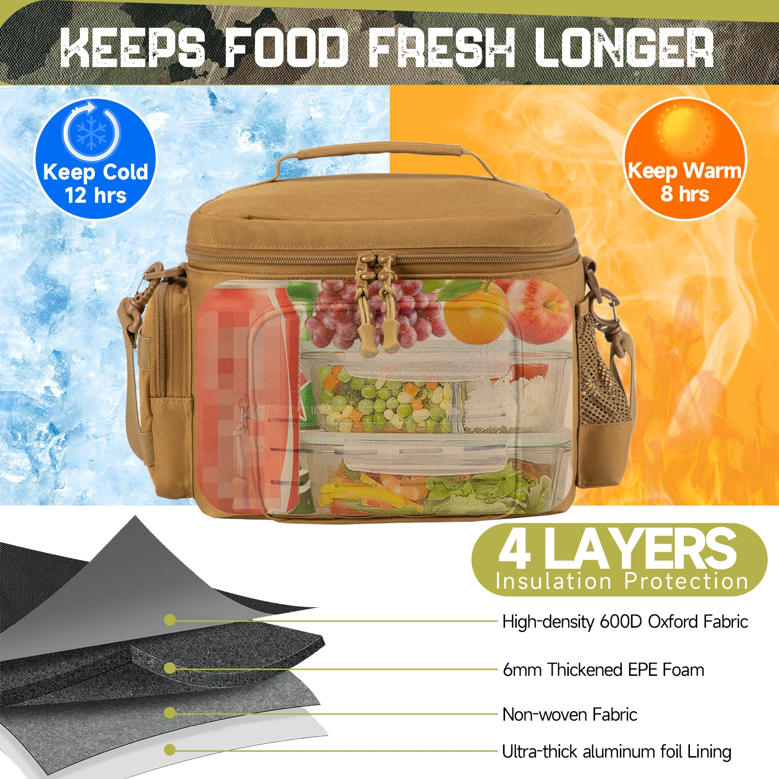 Bolsa térmica táctica, cesta de picnic, caja refrigeradora para picnic, bolsa de almuerzo para acampar, loncheras de alta resistencia para exteriores, mochila más fresca - imagen 4