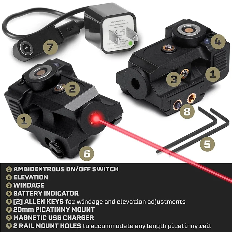 Mira láser compacta táctica para Glock 43X 19 G43X MOS rojo/verde Airsoft pistola magnética recargable Picatinny Rail caza - imagen 2