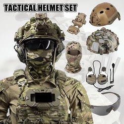 Casco Táctico con Auriculares de Comunicación, Funda para Casco FAST, Soporte L4G24, Gafas para Airsoft, Paintball, Juegos CS, Cosplay