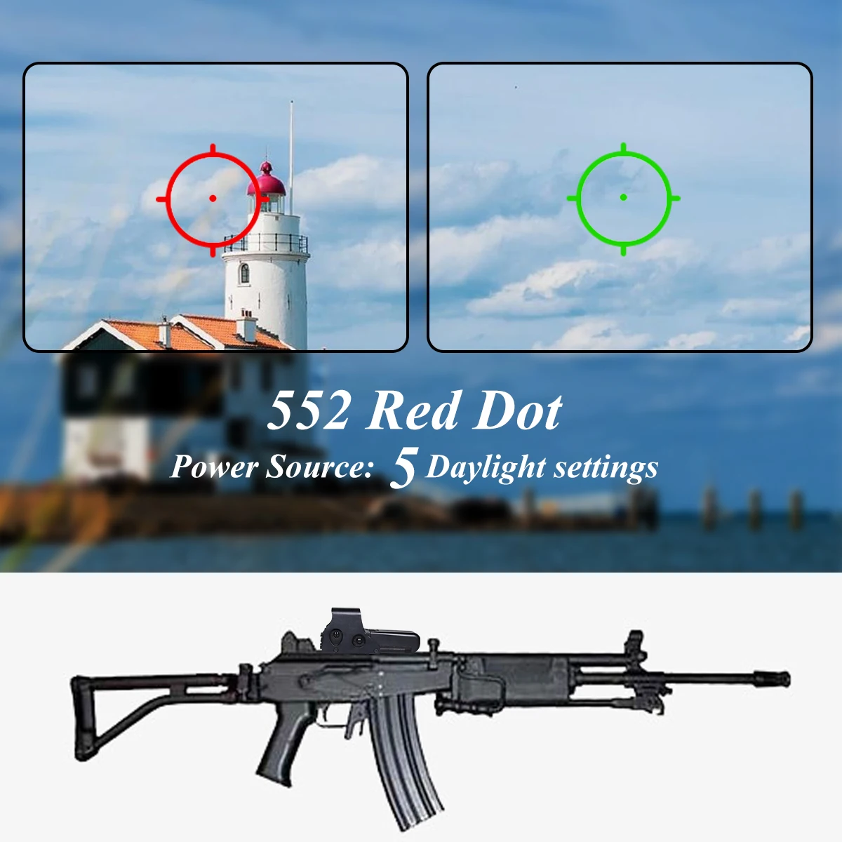 552 holográfico rojo punto verde mira táctica óptica caza Rifle escopeta 20mm Rail RifleScope con marcado - imagen 5