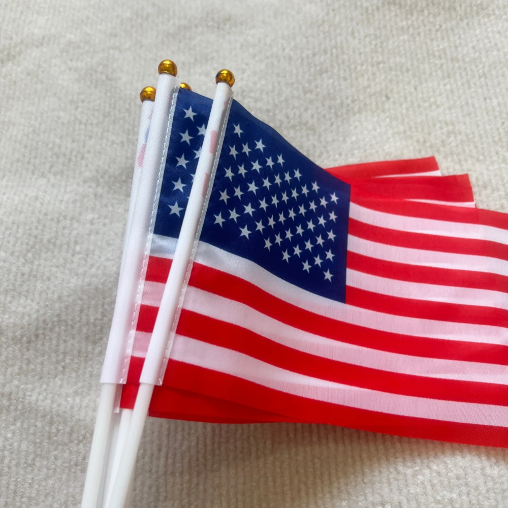 Bandera de mano de Estados Unidos, Bandera Nacional Americana, bandera voladora de Estados Unidos, Bandera de mano con plástico, 21x14cm - imagen 3
