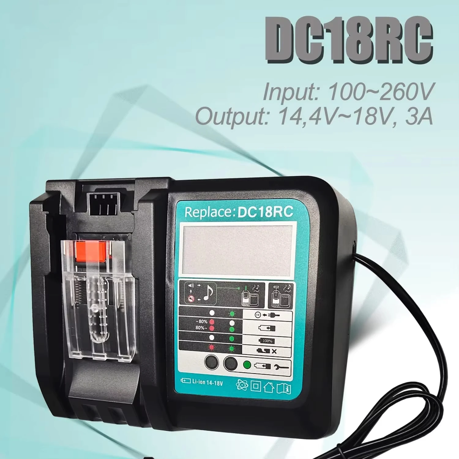 Cargador de batería de iones de litio LED 3A para Makita 14,4 V 18V BL1815 BL1830 BL1840 BL1415 Bl1430 DC18RC DC18RA cargador de iones de litio nuevo - imagen 5