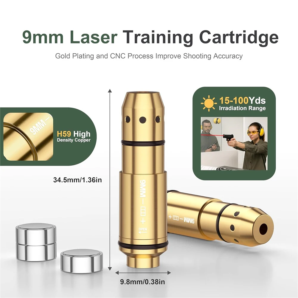 Cartucho de entrenamiento láser tipo bala para entrenamiento de fuego seco, 9x19mm, mira láser para entrenamiento de fuego seco con tapa de presión de goma, mira láser roja - imagen 3