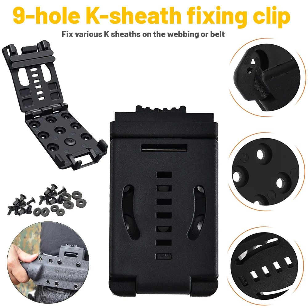 K-funda Clip de cintura negro multifunción vaina de caza abrazadera de cinturón Mini caza campamento herramienta de engranaje al aire libre varilla ajustable antideslizante