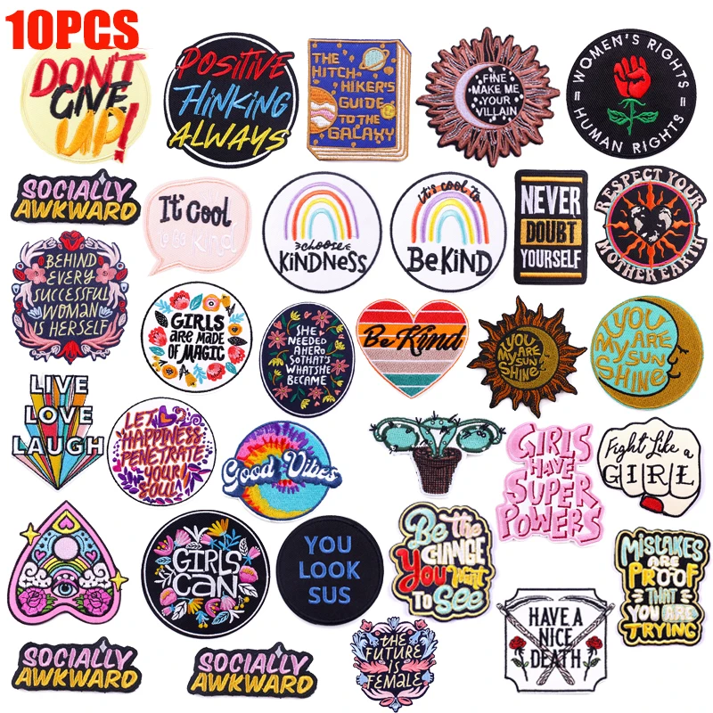 10 unids/lote niñas tienen súper potencias parche bordado dibujos animados Arco Iris parches de letras para ropa planchar en parches para ropa DIY - imagen 2