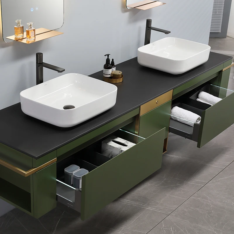 Combinación de armario de baño de tablero de roca, lujo ligero, baño moderno, lavabo para dos personas, lavabo - imagen 2