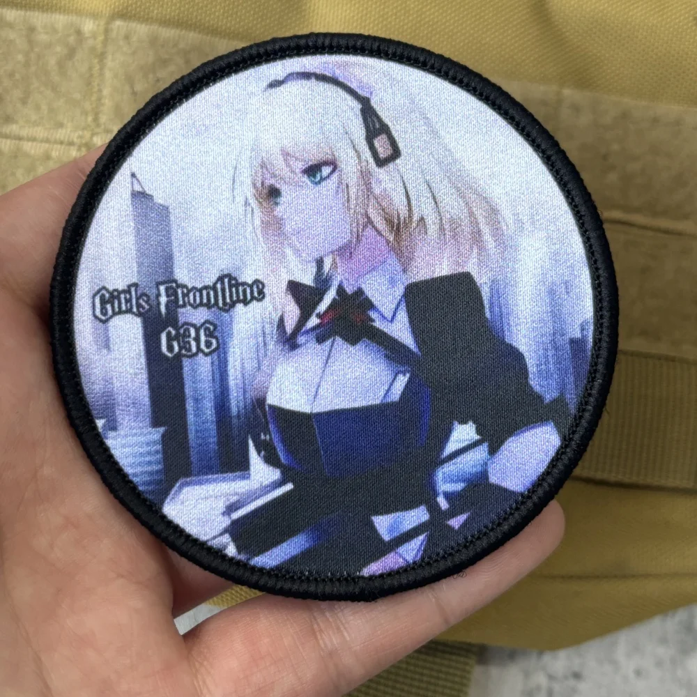 Parche de insignia de moral de Chica de Anime, brazalete estampado de primera línea de chica militar táctica, parche de gancho y bucle de archivo azul, pegatinas para mochila - imagen 5