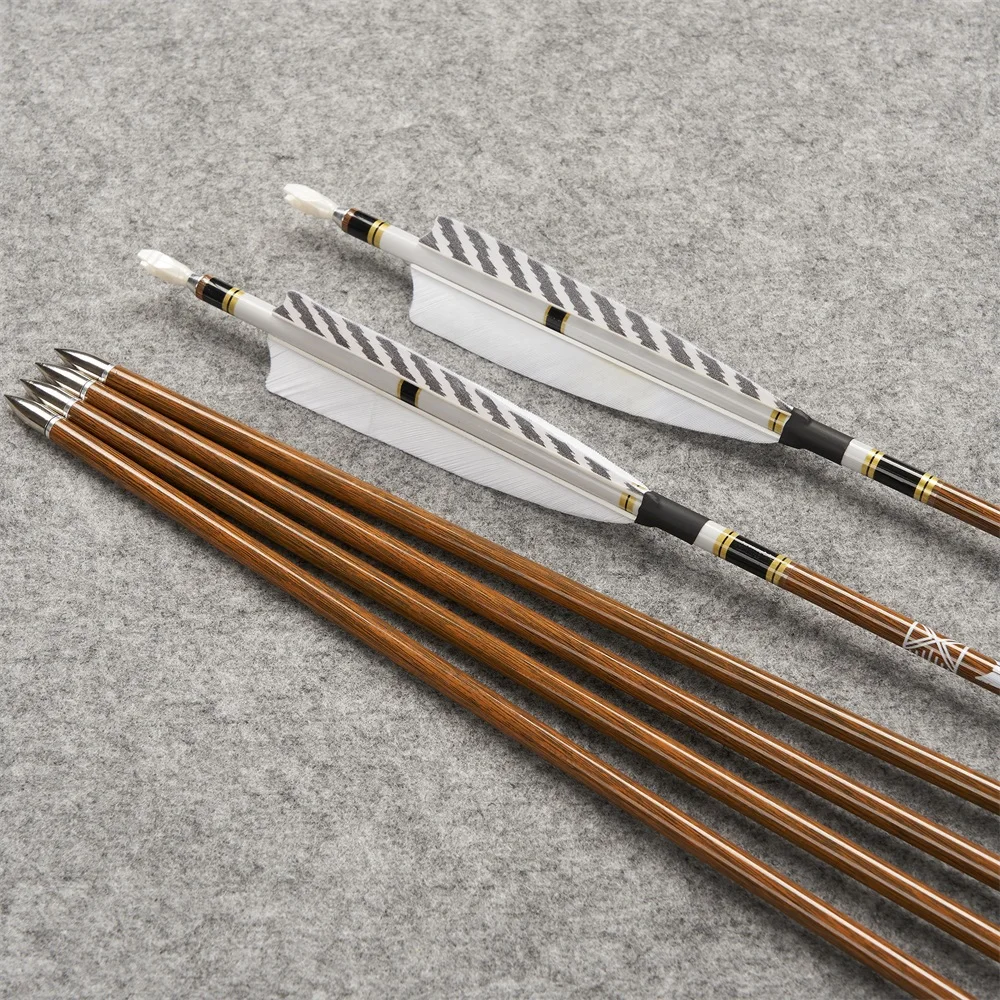 Flechas de carbono para arco con plumas reales a rayas negro/blanco - imagen 4