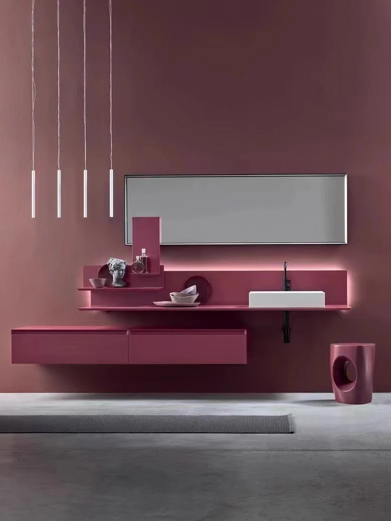Armario de baño de roble moderno Simple, combinación de lavabo de baño, lavabo de encimera de madera maciza rosa, armario colgante inteligente - imagen 4