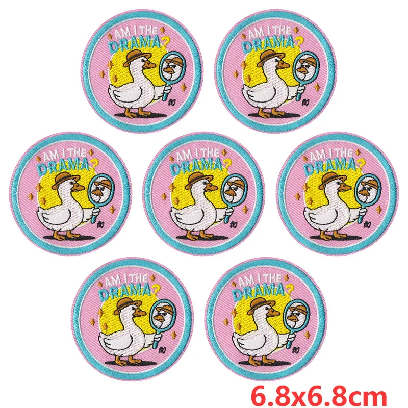 10 unids/lote, venta al por mayor, apliques redondos de animales, parches para planchar en ropa, parches bordados de pato divertido para ropa, pegatinas DIY