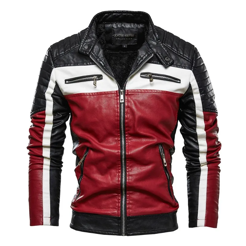 Chaqueta de cuero de motocicleta para hombre, cortavientos informal con cremallera, ajustado, forrado de piel, prendas de vestir para motorista al aire libre - imagen 2